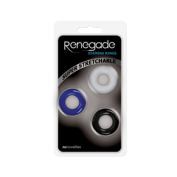 NS Novelties Renegade Stamina Rings packaging highlighting super stretchable silicone construction