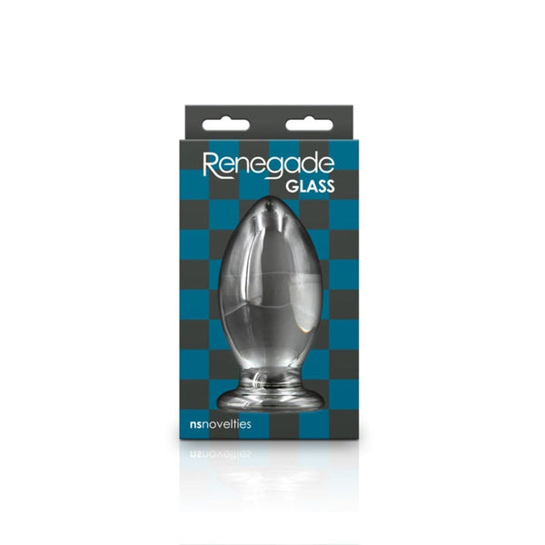 NS Novelties Renegade Glass Bishop anal plug shown in dark checkered retail box