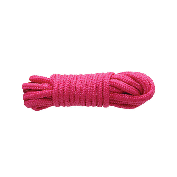 Sinful Nylon Rope 25ft coiled in pink, showing soft braided nylon texture