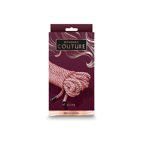 Bondage Couture Rope in rose gold and white twisted nylon coil, boxed by NS Novelties