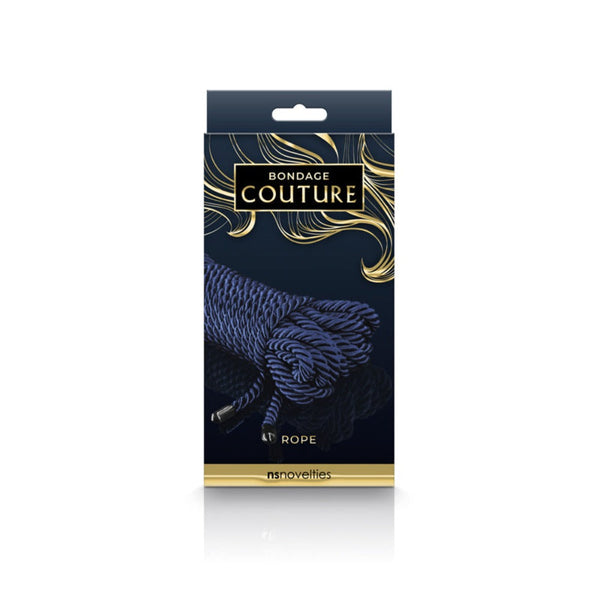 NS Novelties Bondage Couture Rope in dark navy packaging with gold foil detail