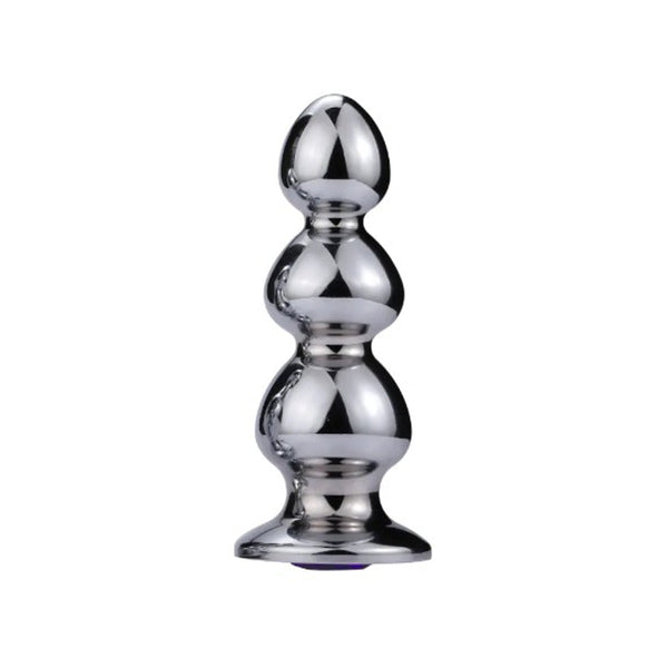 Pink Elephant Extreme Anal Triple Bead with Onyx Jewel in polished stainless steel, front view