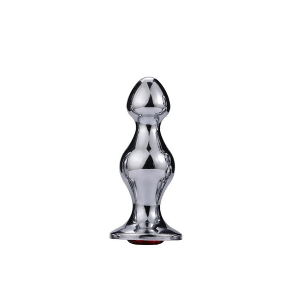 Pink Elephant Extreme Anal Double Bead with Onyx Jewel, polished stainless steel, front view