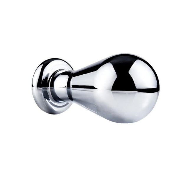 Pink Elephant Extreme Bulb Plug with Onyx Gem, medium size, polished chrome steel, front view
