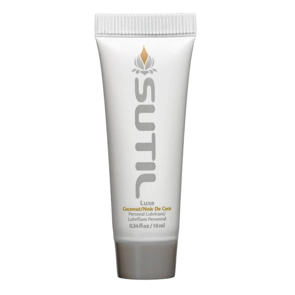 SUTIL Luxe Coconut personal lubricant in a compact 10ml white squeeze tube