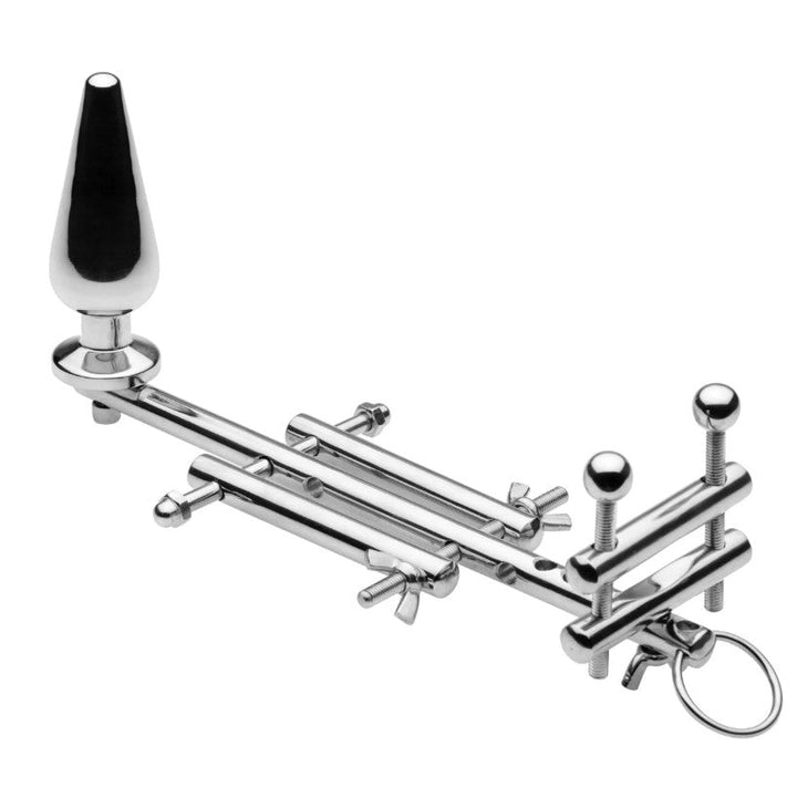 XR Male Lockdown Steel Cock and Ball Restraint with Anal Plug – silver stainless steel CBT device