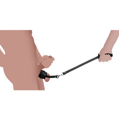 XR Ball Stretcher with Leash – black PU leather stretcher with D-rings and leash