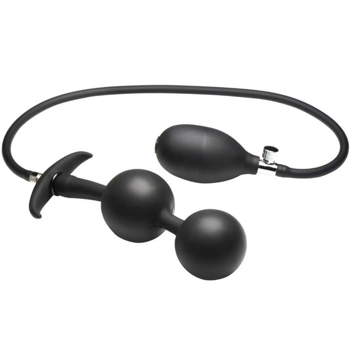Master Series Ass Rattler Weighted Inflatable Anal Beads – black silicone beads with pump bulb