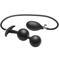 Master Series Ass Rattler Weighted Inflatable Anal Beads – black silicone beads with pump bulb