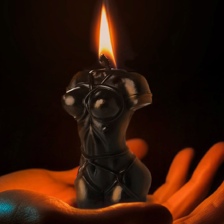 Master Series Bound Goddess Wax Play Drip Candle – black wax candle shaped like a rope-bound female torso