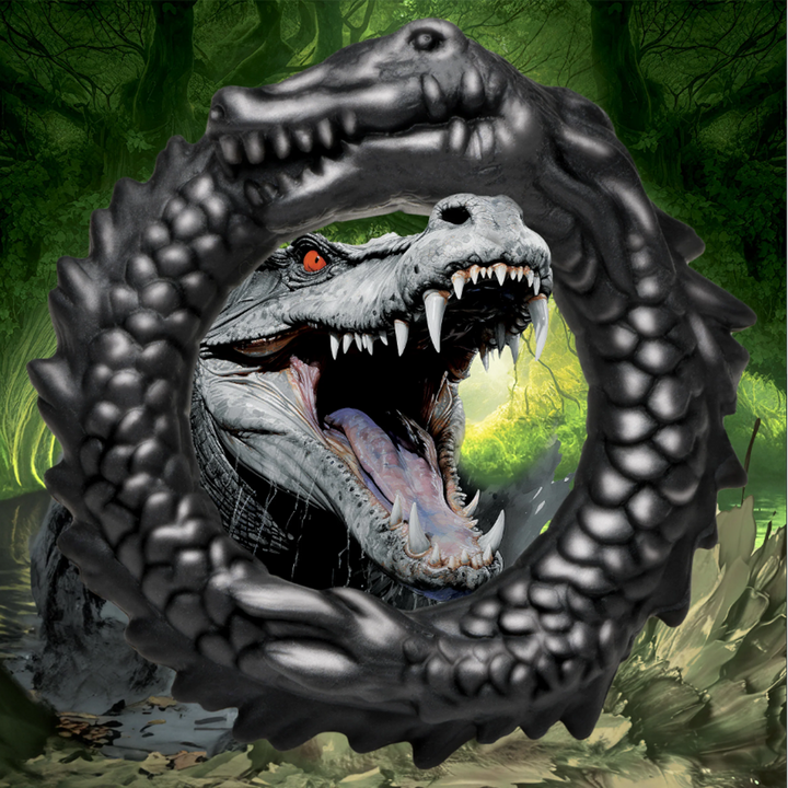 Creature Cocks Black Caiman Silicone Cock Ring – black stretchy ring with grinning caiman head