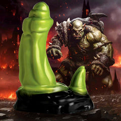 Creature Cocks Orc Silicone Fantasy Dildo with Clitoral Horn – green shaft on a black suction base with horn