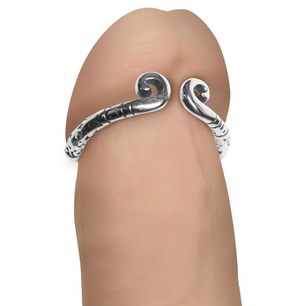 Master Series Kingpin Stainless Steel Glans Ring – 24 mm silver ring with whorl pattern and curled ends