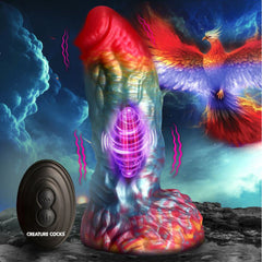 Creature Cocks Rainbow Phoenix Vibrating Silicone Dildo with Remote – iridescent rainbow fantasy dildo with textured shaft and remote
