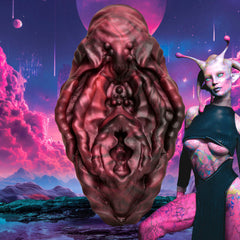 Creature Cocks Xeno Textured Silicone Vulva Grinder – red and black alien vulva with beads and grooves