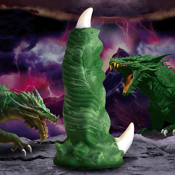 Creature Cocks Dragon Claw Silicone Dildo – green scaled dragon-finger dildo with white talon tip