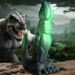 Creature Cocks Dickosaur Dinosaur Silicone Dildo – glittery blue and purple dinosaur dildo with mushroom head