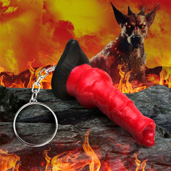 Creature Cocks Hell-Hound Mini Silicone Keychain – red knotted mini dong on a black base with metal ring