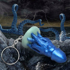 Creature Cocks Cocktopus Silicone Keychain – blue silicone mini octopus creature on a metal key ring