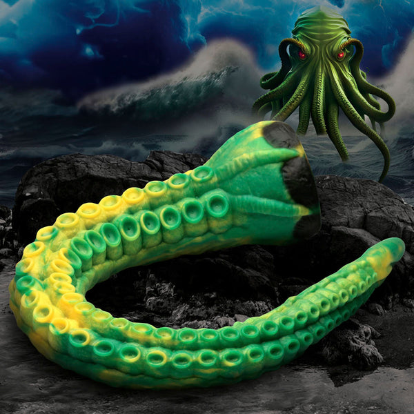 Creature Cocks Titan Tentacle Extra Long Silicone Dildo – green and yellow tentacle with suckers and suction cup