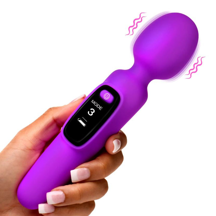 Bang! Digital Silicone Wand Vibrator – pink cordless silicone wand with flexible neck and LED display