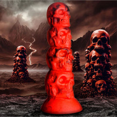 Creature Cocks Doom Skull Tower Silicone Dildo – red and black dildo of four stacked skulls on suction base