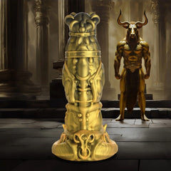 XR King Minotaur Silicone Fantasy Dildo – gold dildo with sculpted rings, piercings and bull horns