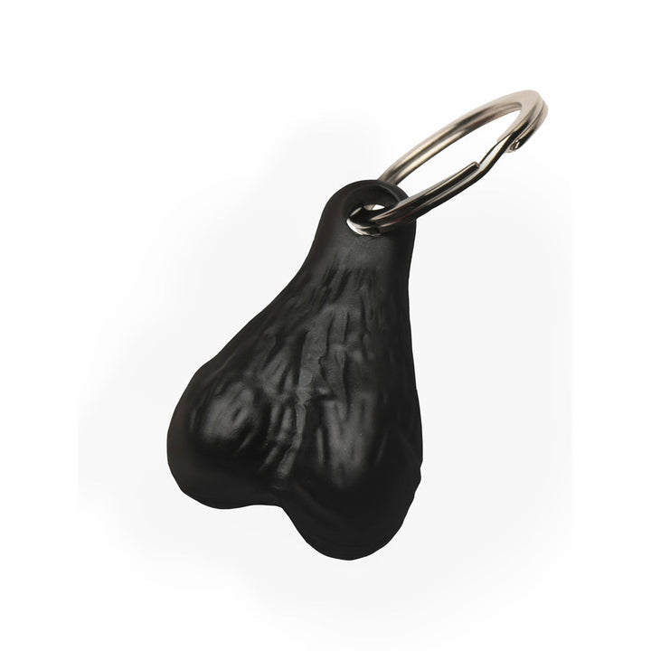 XR Big Nuts Novelty Keychain – black plastic pair of balls on a metal key ring