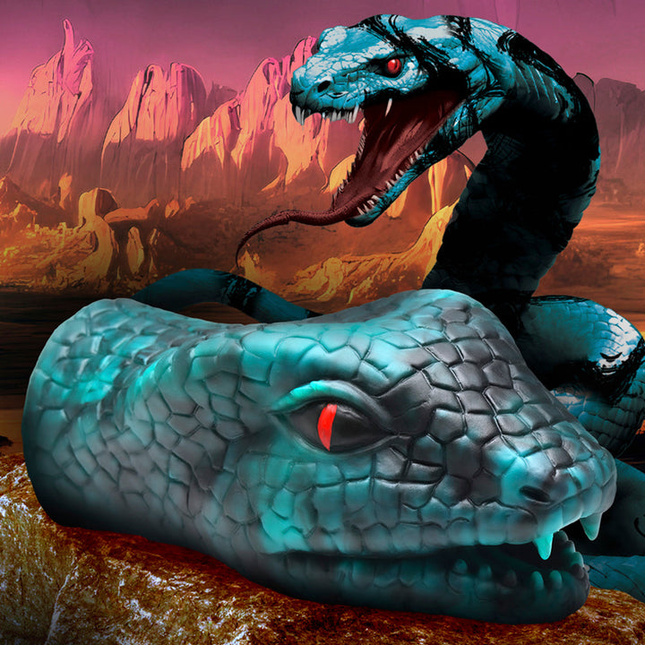 Creature Cocks Serpentine Silicone Stroker – green snake-head stroker with open mouth