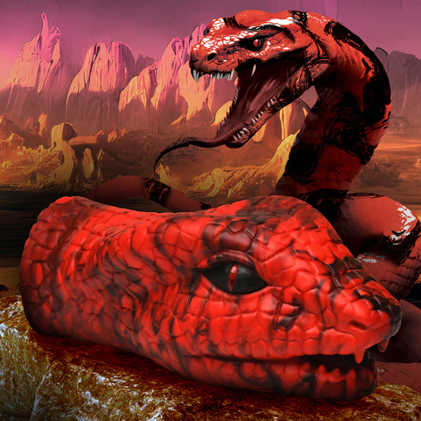 Creature Cocks Serpentine Silicone Stroker – red snake-head silicone stroker with open jaws