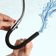 CleanStream EZ-Flow Silicone Shower Enema Set – black silicone nozzle with silver metal hose