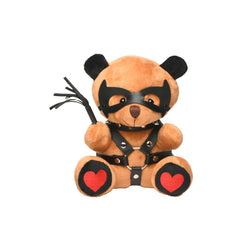 XR Dom Bear BDSM Teddy Bear Plush – brown plush bear with black and red vegan leather details