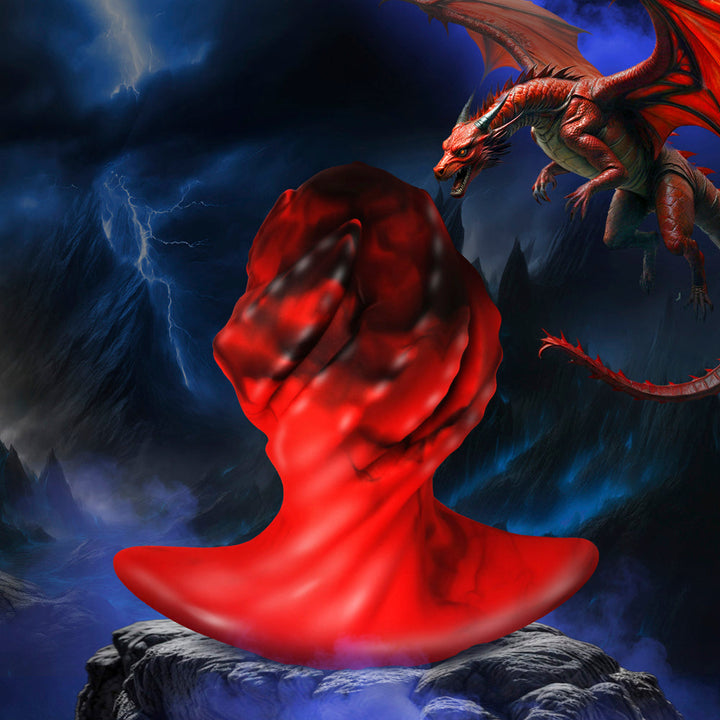 XR Dragonspawn Silicone Butt Plug – Medium red and black dragon-egg plug with twisted ridges
