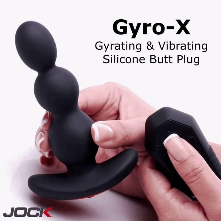 Jock Gyro-X Gyrating Vibrating Silicone Butt Plug with Remote – black three-bead plug with remote