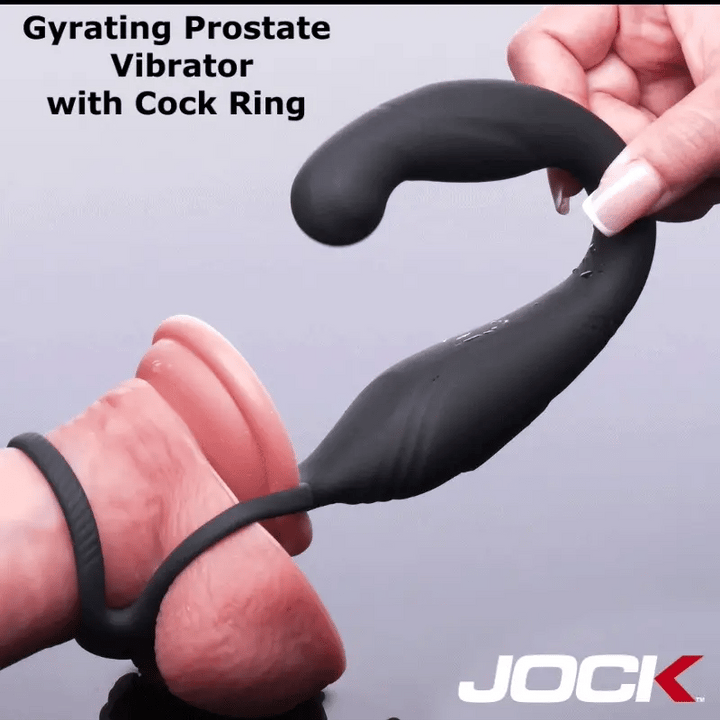 Jock Axis Gyrating Prostate Vibrator with Cock Ring and Remote – black silicone plug, ring and remote