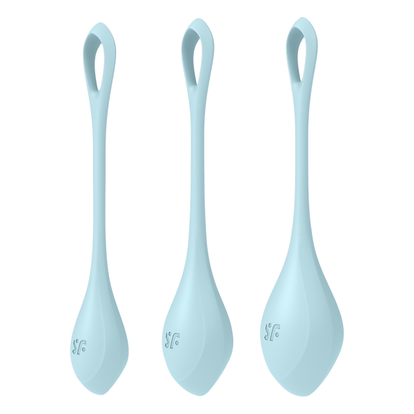 Satisfyer Yoni Power 2 light blue kegel ball set of three, medical silicone
