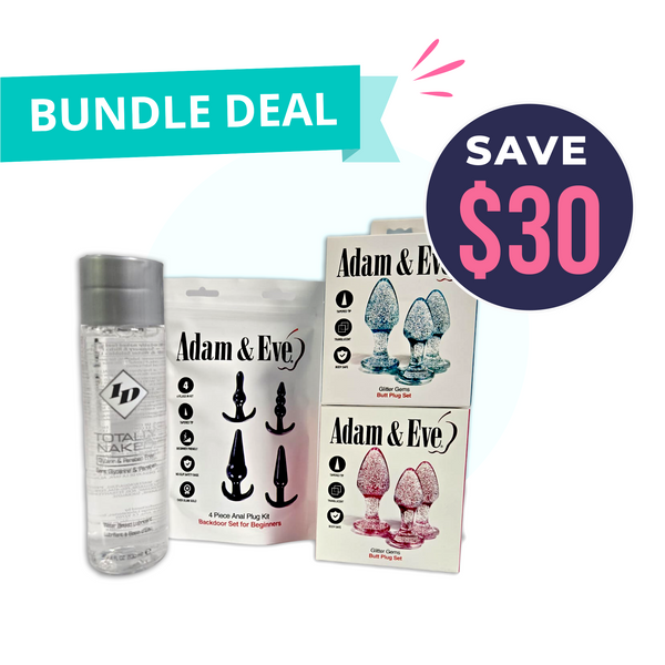 Adam & Eve Anal Plug Collection Value Bundle with lubricant and two glitter plug sets