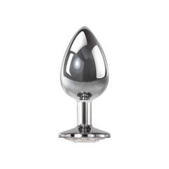 Adam & Eve Clear Gem Anal Plug Large in polished silver metal with crystal base