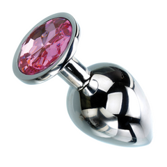Adam & Eve Pink Gem Anal Plug Large in polished stainless steel with pink faceted crystal base