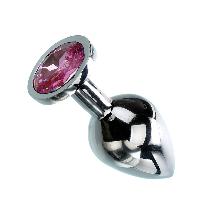 Adam & Eve Pink Gem Anal Plug Medium in polished stainless steel with rose-pink faceted gem base
