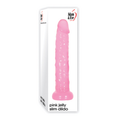 Adam & Eve Pink Jelly Slim Dildo in retail box packaging with product name label visible