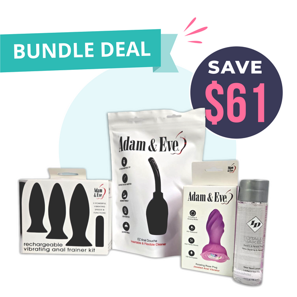 Adam & Eve Rotating Rose Anal Trainer Value Bundle with douche and lubricant
