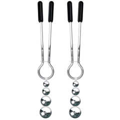 Adam & Eve Eve's Naughty Nipple Clips with silver beaded weights and black rubber tips