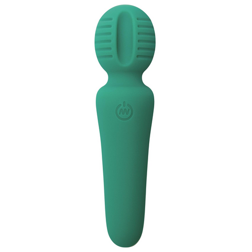 Adam & Eve Eve's Petite Private Pleasure Wand in teal silicone, front view showing ridged oval head