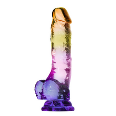 Adam & Eve Sunrise Dreams Realistic Dildo 8.5 in. with amber-to-purple gradient, side view