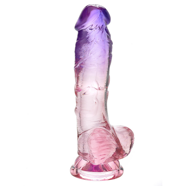 Adam & Eve Sunset Dreams Realistic Dildo 8.5 in. purple-to-pink gradient, front view with suction base