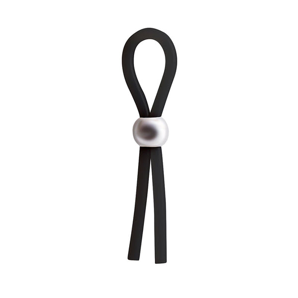 Adore U Höm black silicone lasso cockring with adjustable loop and pearl bead closure