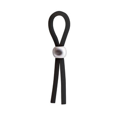 Adore U Höm black silicone lasso cockring with adjustable loop and pearl bead closure