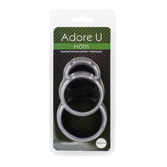 Adore U Höm cockring set in blister packaging showing three black silicone rings