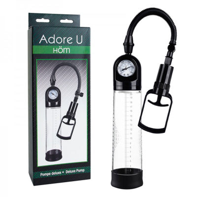 Adore U Höm Deluxe Pump with clear cylinder, pressure gauge, and black hand grip